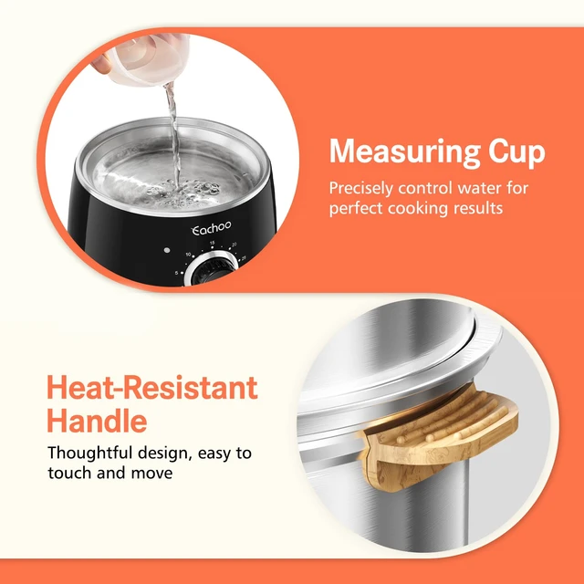 Alt view image 7 of 7 - Hard Boiled Egg Cooker, 14-Egg Stainless Steel Egg Boiler | Egg Steamer w/ 30-Min Timer, Auto Shut Off & Dishwasher Safe, Compact Electric Vegetable Steamer for Cooking, Black