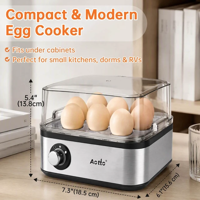 Alt view image 6 of 7 - Rapid 8-Egg Cooker, 3 Doneness Levels, Stainless Steel, Auto Shut-Off | Electric Egg Cooker for Hard-Boiled Eggs, Poacher & Steamer, 3 Doneness Levels, 500W, Compact Family Breakfast Maker