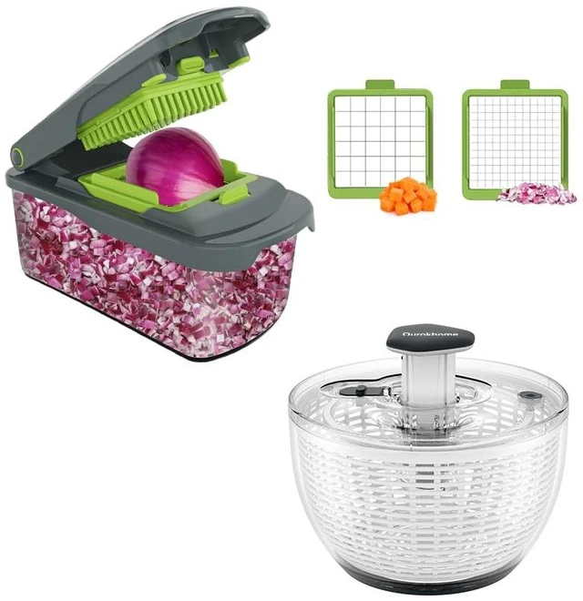 Main image of Vegetable Chopper Onion Cutter with Container Multifunctional Food Chopper with 2 Blades, Salad Spinner Lettuce Dryer, One-handed Easy Press Large Vegetable Dryer Salad Mixer