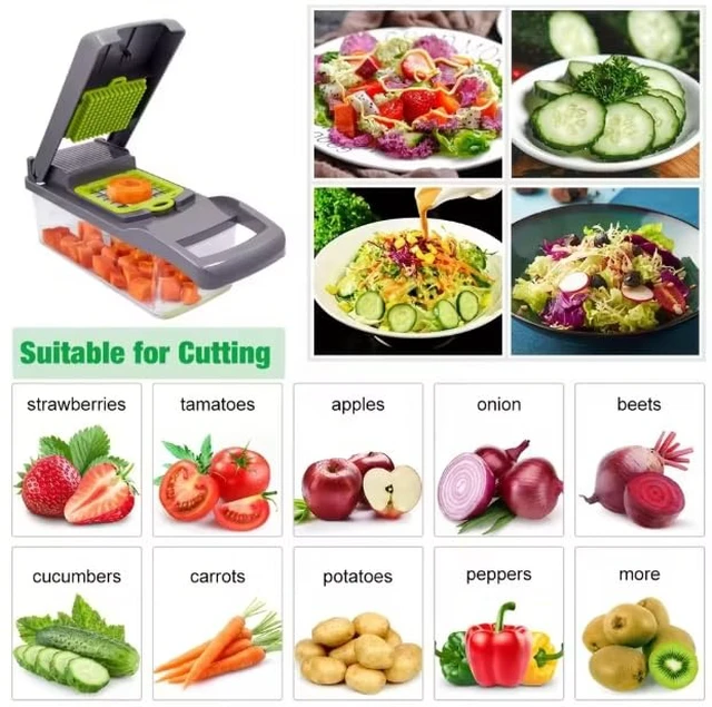 Alt view image 4 of 7 - 14-in-1 Vegetable Chopper with Container Onion Chopper, Dicer, Slicer & Grater, Food Chopper with Stainless Steel Blades, BPA-Free, Easy Clean, Green