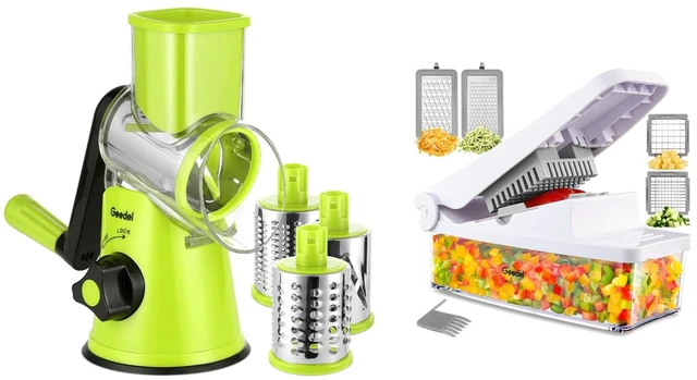 Main image of Rotary Cheese Grater, Kitchen Mandoline Vegetable Slicer with 3 Interchangeable Blades, Easy to Clean Grater and Vegetable Chopper, Onion Chopper Pro Food Chopper, Kitchen Slicer