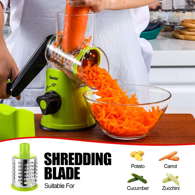 Alt view image 4 of 7 - Rotary Cheese Grater, Kitchen Mandoline Vegetable Slicer with 3 Interchangeable Blades, Easy to Clean Grater and Vegetable Chopper, Onion Chopper Pro Food Chopper, Kitchen Slicer