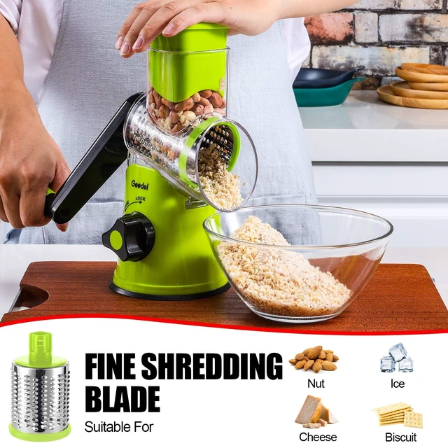 Alt view image 5 of 7 - Rotary Cheese Grater, Kitchen Mandoline Vegetable Slicer with 3 Interchangeable Blades, Easy to Clean Grater and Vegetable Chopper, Onion Chopper Pro Food Chopper, Kitchen Slicer