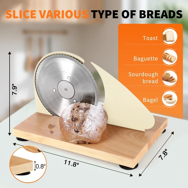 Alt view image 3 of 7 - Manual Bread Slicer for Sourdough Homemade Adjustable Thickness | Hand Crank Bread Cutter With Scale Line & Suction Cups & Solid Wood Base & Sharp Serrated Blade, Evenly slices artisan loaves