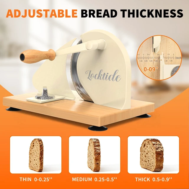 Alt view image 4 of 7 - Manual Bread Slicer for Sourdough Homemade Adjustable Thickness | Hand Crank Bread Cutter With Scale Line & Suction Cups & Solid Wood Base & Sharp Serrated Blade, Evenly slices artisan loaves