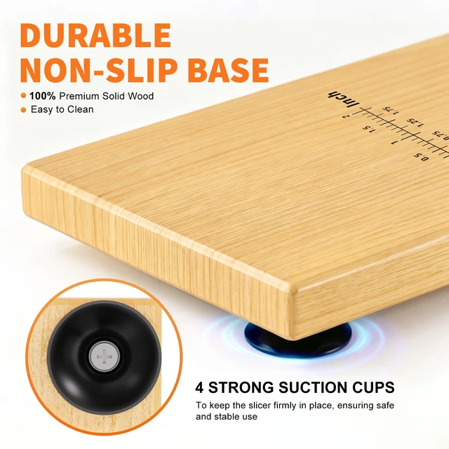 Alt view image 5 of 7 - Manual Bread Slicer for Sourdough Homemade Adjustable Thickness | Hand Crank Bread Cutter With Scale Line & Suction Cups & Solid Wood Base & Sharp Serrated Blade, Evenly slices artisan loaves
