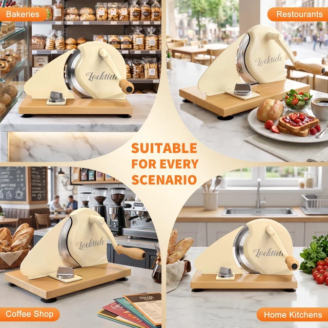 Alt view image 7 of 7 - Manual Bread Slicer for Sourdough Homemade Adjustable Thickness | Hand Crank Bread Cutter With Scale Line & Suction Cups & Solid Wood Base & Sharp Serrated Blade, Evenly slices artisan loaves