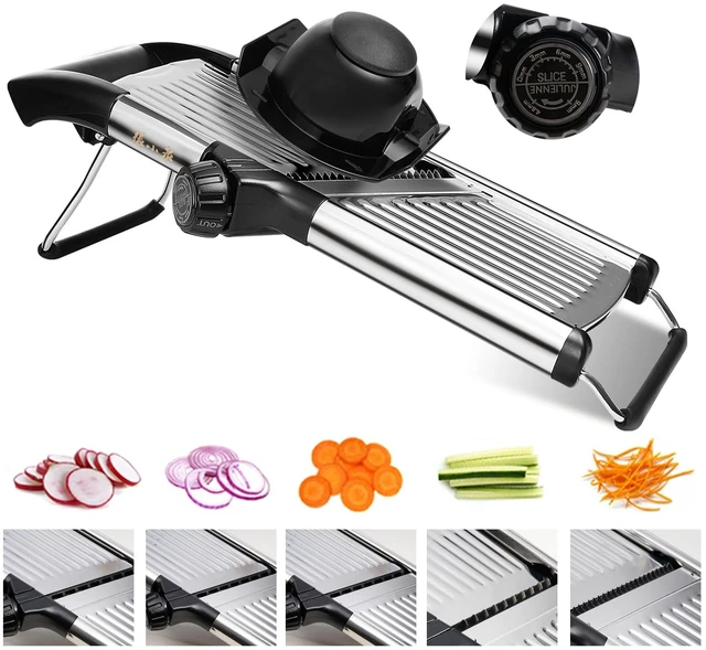 Main image of 5in1 Adjustable Mandoline Slicer, Stainless Steel Vegetable Cutter | Ultra Sharp Blades, NonSlip Base, Safety Food Holder Included, Julienne Slicer & Shredder for Potato, Onion, Cabbage