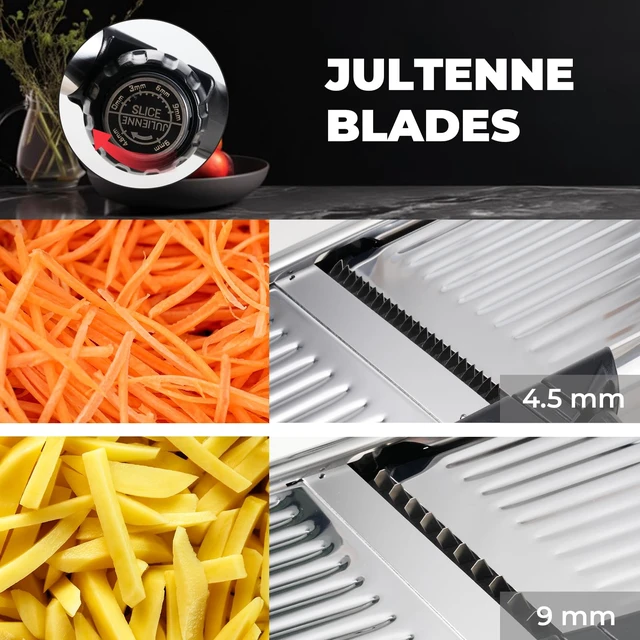Alt view image 6 of 7 - 5in1 Adjustable Mandoline Slicer, Stainless Steel Vegetable Cutter | Ultra Sharp Blades, NonSlip Base, Safety Food Holder Included, Julienne Slicer & Shredder for Potato, Onion, Cabbage