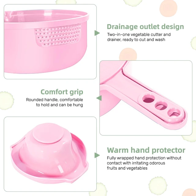 Alt view image 3 of 7 - Vegetable Chopper-7 IN 1 Potato Slicer,Vegetable Grater Food Chopper with Container Multifunctional Chopper Vegetable Cutter Slicer With 6 Stainless Steel Blades For Kitchen (Pink, 7 in 1)