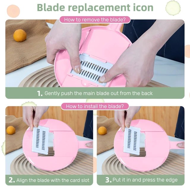 Alt view image 6 of 7 - Vegetable Chopper-7 IN 1 Potato Slicer,Vegetable Grater Food Chopper with Container Multifunctional Chopper Vegetable Cutter Slicer With 6 Stainless Steel Blades For Kitchen (Pink, 7 in 1)