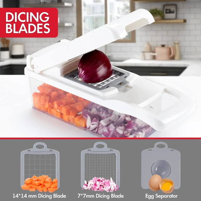 Alt view image 2 of 7 - Vegetable Chopper Onion Cutter, 12 in 1 Professional Mandoline Slicer for Kitchen, Multifunctional Food Chopper for Potato, Tomato, Veggie with Strainer Basket, 8 Blades, White