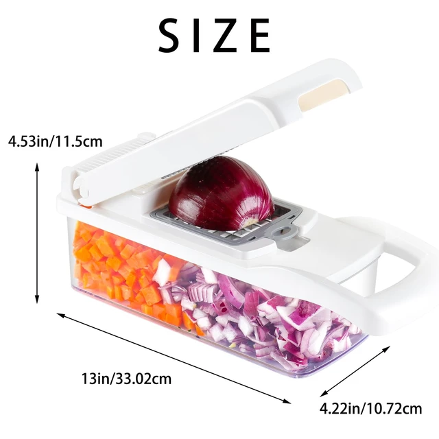 Alt view image 7 of 7 - Vegetable Chopper Onion Cutter, 12 in 1 Professional Mandoline Slicer for Kitchen, Multifunctional Food Chopper for Potato, Tomato, Veggie with Strainer Basket, 8 Blades, White