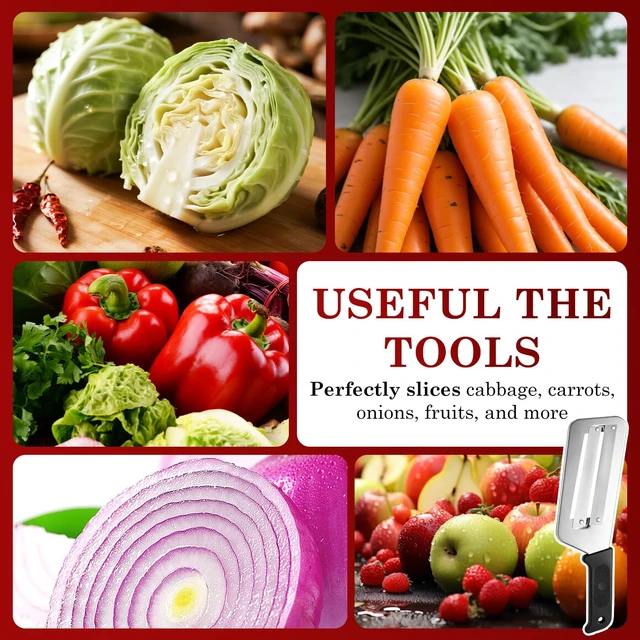 Alt view image 6 of 7 - Cabbage Shredder for Coleslaw, Stainless Steel Double Blade Vegetable Slicer, Handheld Mandoline Chopper for Lettuce Cucumber Carrot, Kitchen Grater for Sauerkraut Kimchi (1 Pack Black)