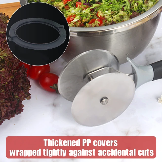 Alt view image 4 of 7 - Salad Chopper Tool Lettuce Chopper with Protective Covers Dual Wheels Stainless Steel Circle Cutter Quick Kitchen Prep
