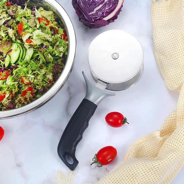 Alt view image 7 of 7 - Salad Chopper Tool Lettuce Chopper with Protective Covers Dual Wheels Stainless Steel Circle Cutter Quick Kitchen Prep