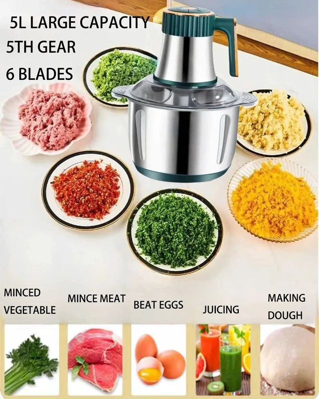 Alt view image 2 of 7 - 20 Cups Large Capacity Food Processor, Electric Meat Grinder | 500W Powerful Motor 6 Bi-Level Blade Meat mincer for Vegetable Chopper, Nuts, Onion, Garlic with 304 Stainless Steel Bowl