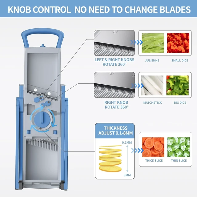 Alt view image 2 of 6 - Upgrade Safe Mandoline Slicer for Kitchen, 5-in-1 Vegetable Chopper & Potato Slicer with Thickness Adjuster, French Fry Cutter & Veggie Dicer, Faster Meal Prep, Adjustable Slicer for Kitchen