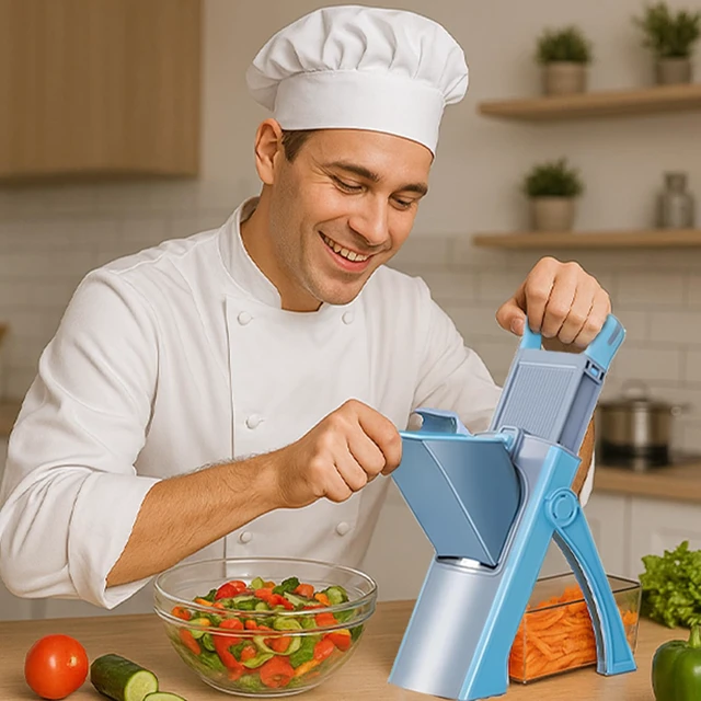 Alt view image 3 of 6 - Upgrade Safe Mandoline Slicer for Kitchen, 5-in-1 Vegetable Chopper & Potato Slicer with Thickness Adjuster, French Fry Cutter & Veggie Dicer, Faster Meal Prep, Adjustable Slicer for Kitchen