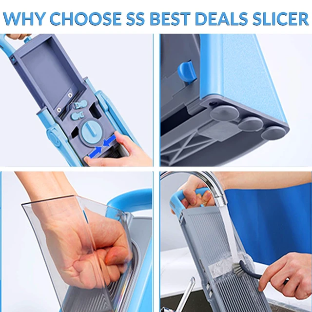 Alt view image 5 of 6 - Upgrade Safe Mandoline Slicer for Kitchen, 5-in-1 Vegetable Chopper & Potato Slicer with Thickness Adjuster, French Fry Cutter & Veggie Dicer, Faster Meal Prep, Adjustable Slicer for Kitchen