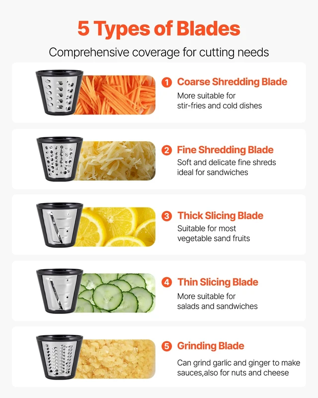 Alt view image 3 of 7 - Electric Cheese Grater Salad Maker, 200W Salad Shooter, Electric Vegetable Slicer Shredder Chopper for Fruits with 5 Attachments, Stainless Steel Food Cutter for Vegetables, and Cheeses