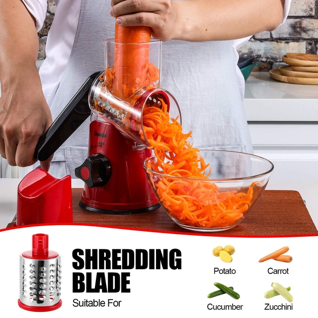 Alt view image 4 of 7 - Rotary Cheese Grater, Kitchen Mandoline Vegetable Slicer with 2 Interchangeable Blades, Easy to Clean Rotary Grater Slicer for Fruit, Vegetables, Nuts