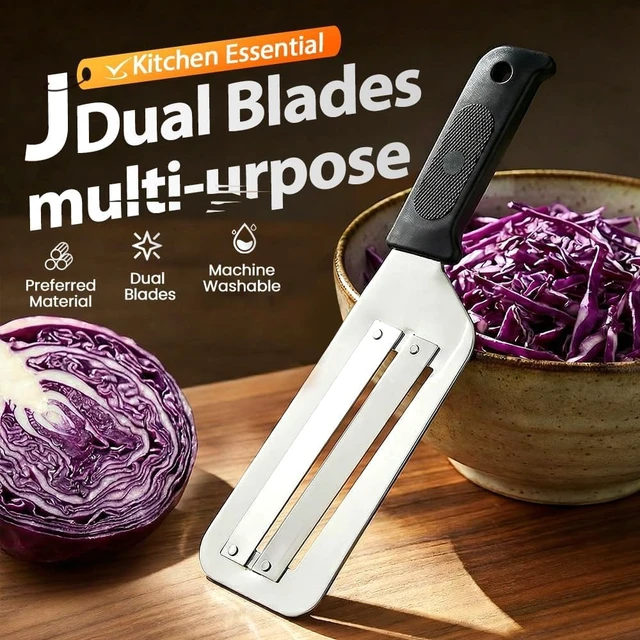 Alt view image 2 of 7 - 2026 Upgraded Stainless Steel Cabbage Cutter & Vegetable Slicer Multifunctional Cortador de Repollo for Shredded Cabbage, Sauerkraut, Carrots & More, with Silicone Finger Grips (Red)