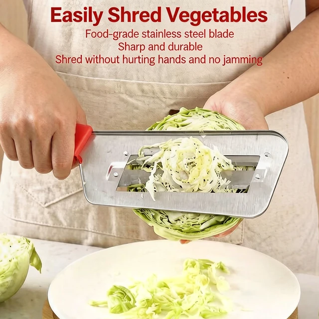 Alt view image 5 of 7 - 2026 Upgraded Stainless Steel Cabbage Cutter & Vegetable Slicer Multifunctional Cortador de Repollo for Shredded Cabbage, Sauerkraut, Carrots & More, with Silicone Finger Grips (Red)