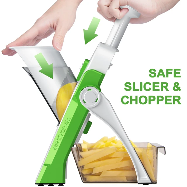 Alt view image 3 of 7 - Safe Potato Slicer, Chips French Fry Cutter Adjustable 1-8 mm | Julienne Dicer,Vegetables Slicer Fry Food Cutter,Stainless Steel Blades, Foldable Dishwasher Safe,Gifts