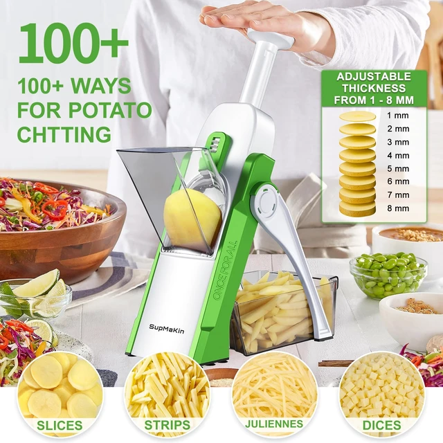 Alt view image 2 of 7 - Safe Potato Slicer, Chips French Fry Cutter Adjustable 1-8 mm | Julienne Dicer,Vegetables Slicer Fry Food Cutter,Stainless Steel Blades, Foldable Dishwasher Safe,Gifts