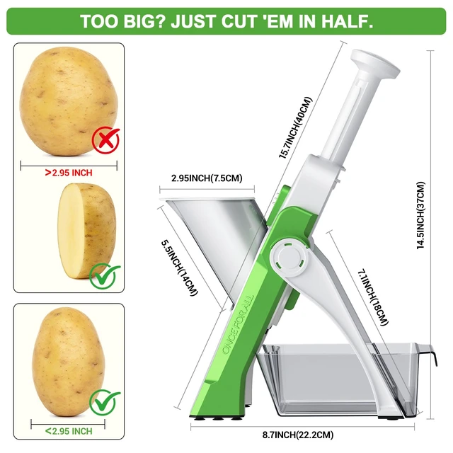 Alt view image 5 of 7 - Safe Potato Slicer, Chips French Fry Cutter Adjustable 1-8 mm | Julienne Dicer,Vegetables Slicer Fry Food Cutter,Stainless Steel Blades, Foldable Dishwasher Safe,Gifts