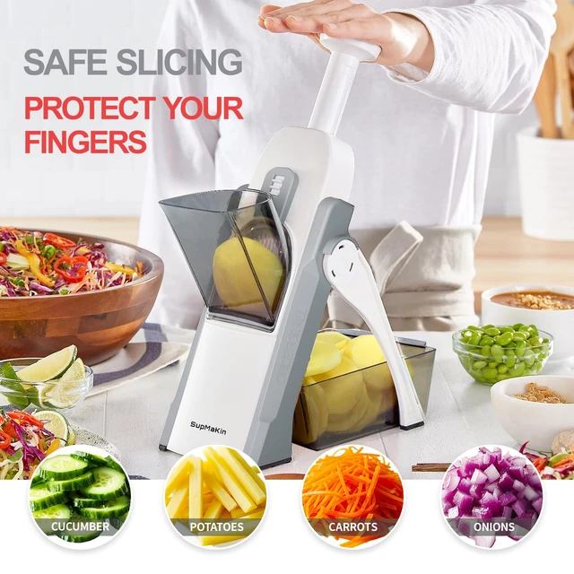 Alt view image 2 of 7 - Safe Mandoline Slicer, Potato Slicer Maual Vegetable Chopper Adjustable Thickness Food Cutter, Kitchen Chopping Artifact for Cooking Meal Prep (Gray)