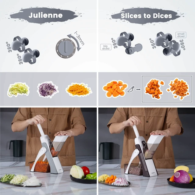 Alt view image 4 of 7 - Safe Mandoline Slicer, Potato Slicer Maual Vegetable Chopper Adjustable Thickness Food Cutter, Kitchen Chopping Artifact for Cooking Meal Prep (Gray)