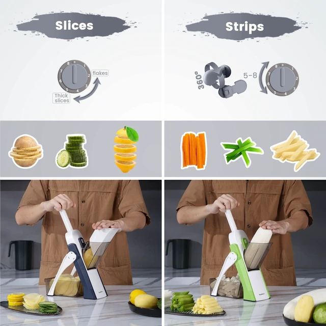 Alt view image 6 of 7 - Safe Mandoline Slicer, Potato Slicer Maual Vegetable Chopper Adjustable Thickness Food Cutter, Kitchen Chopping Artifact for Cooking Meal Prep (Gray)