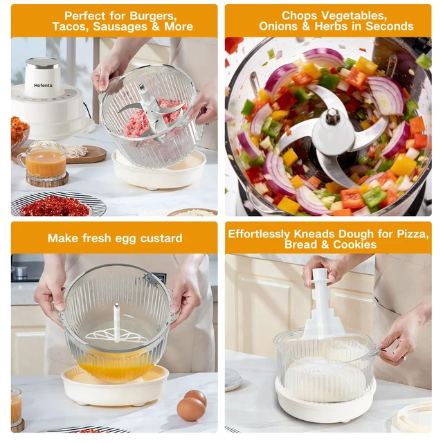 Alt view image 3 of 7 - 5QT Food Processors, Electric Food Chopper with Meat Grinder & Vegetable Chopper,Thickened Glass Bowl with Powerful 500W Copper Motor,2 Sets of 6-Blades for Fruits/Meat/Nuts,6 Precision Modes