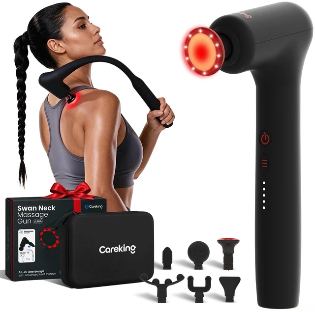 Main image of 2-in-1 Detachable Massage Gun with Heat, Muscle Massager with Long Handle | Self back massage, muscle pain relief, back and neck massager, handheld massager for shoulder,leg,thigh, fsa - hsa eligible