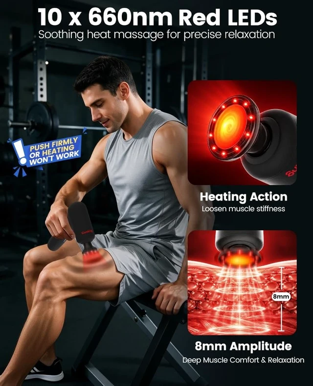 Alt view image 3 of 7 - 2-in-1 Detachable Massage Gun with Heat, Muscle Massager with Long Handle | Self back massage, muscle pain relief, back and neck massager, handheld massager for shoulder,leg,thigh, fsa - hsa eligible