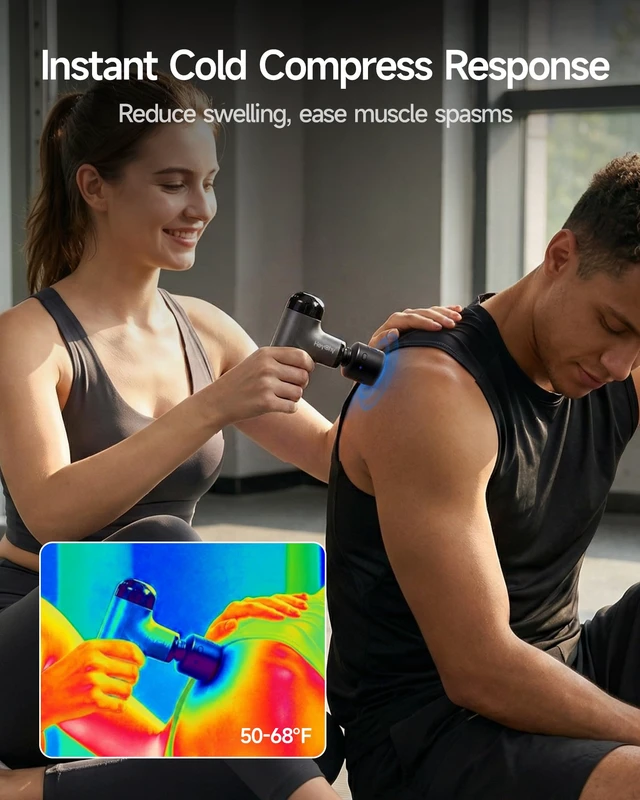 Alt view image 3 of 7 - Mini Massage Gun, Deep Tissue Handheld Massager with Heat & Cold | Pocket-sized Design, Portable Percussion Massager, Muscle Soreness Relief and Post-Workout Recovery, FSA Eligible HSA