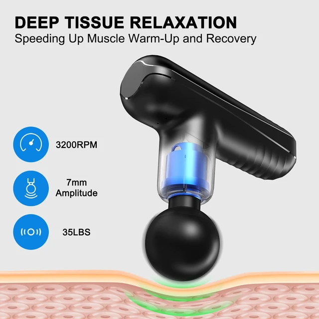 Alt view image 2 of 6 - Mini Massage Gun for Deep Tissue Percussion - Portable Handheld Massager for Muscle Relaxation with 4 Massage Heads High-Intensity Vibration Rechargeable Small Massage Gun