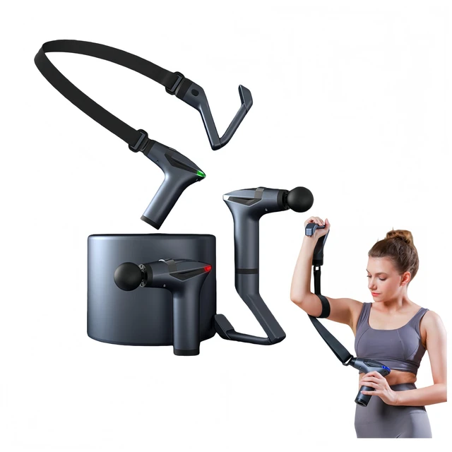Main image of 3-in-1 Deep Tissue Massage Gun with Removable Extended Handle & Massage Belt, 12 Speed Levels & 4 Replaceable Heads,Back Pain, Muscle Recovery for Athletes & Seniors (Dark Gray)