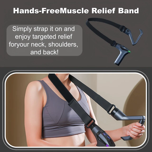 Alt view image 5 of 7 - 3-in-1 Deep Tissue Massage Gun with Removable Extended Handle & Massage Belt, 12 Speed Levels & 4 Replaceable Heads,Back Pain, Muscle Recovery for Athletes & Seniors (Dark Gray)