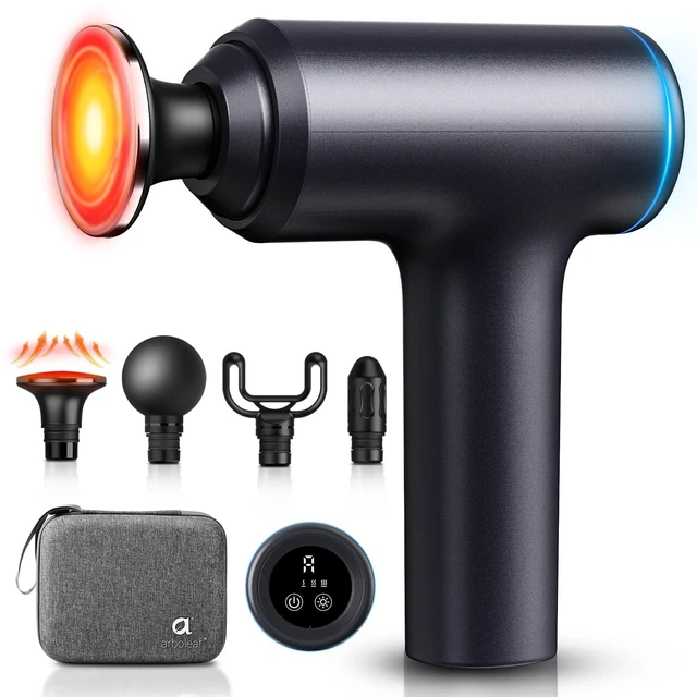 Main image of Heated Massage Gun Deep Tissue, 3 Heat Levels, 2026 Latest Model | massager gun with 5 preset speeds, adaptive pressure mode, 10mm amplitude, 4 heads, USB-C charging, low battery indicator