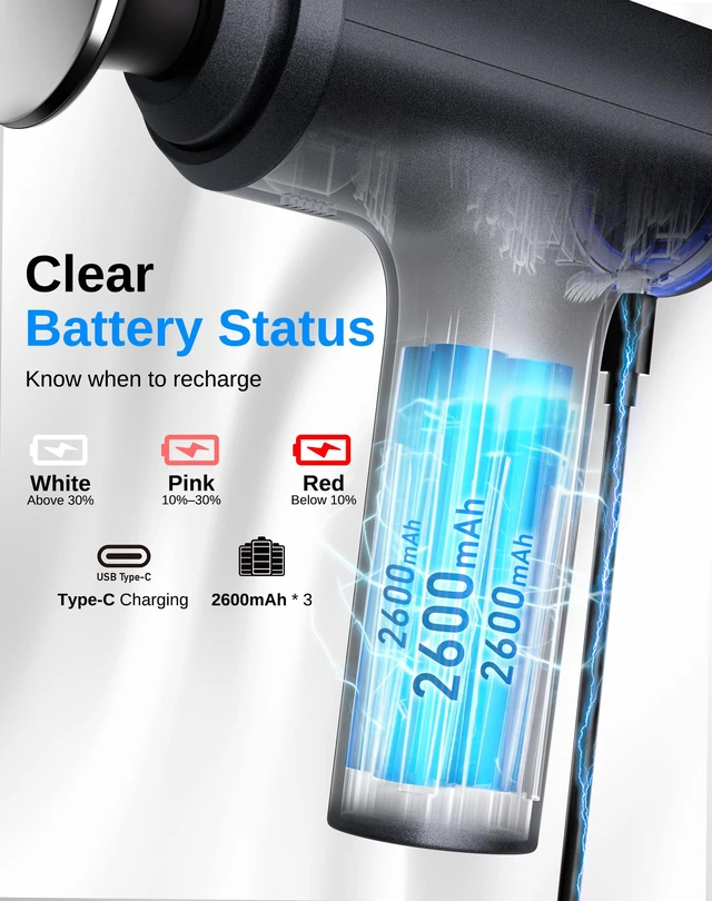 Alt view image 6 of 7 - Heated Massage Gun Deep Tissue, 3 Heat Levels, 2026 Latest Model | massager gun with 5 preset speeds, adaptive pressure mode, 10mm amplitude, 4 heads, USB-C charging, low battery indicator