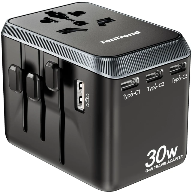 Main image of Universal Travel Adapter, 30W International Power Adapter with 4 USB-C & 1 USB-A Ports, European Travel Plug Adapter, Worldwide Travel Essentials for EU UK AUS USA
