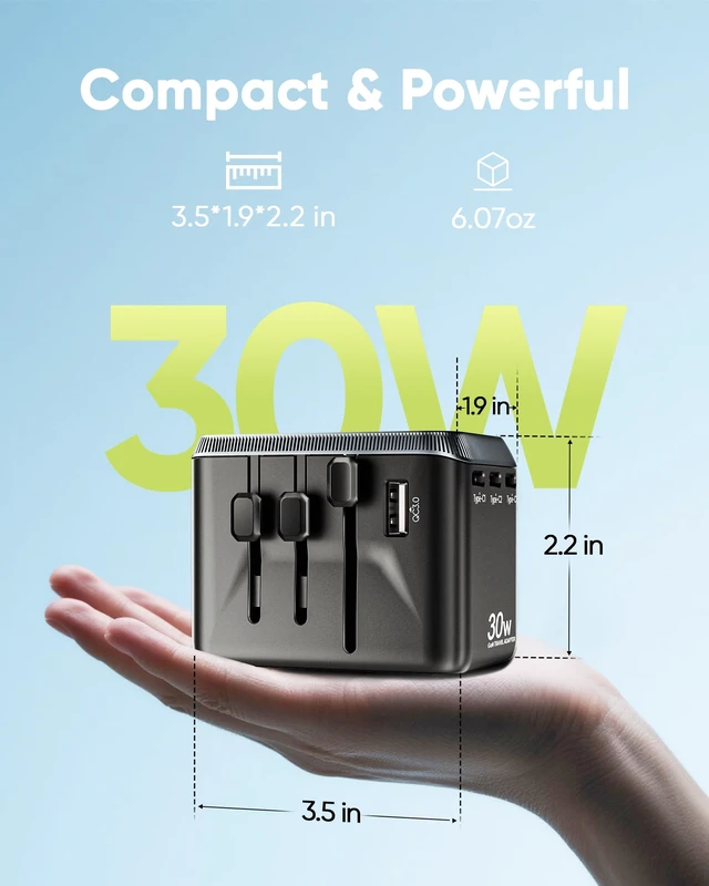 Alt view image 5 of 6 - Universal Travel Adapter, 30W International Power Adapter with 4 USB-C & 1 USB-A Ports, European Travel Plug Adapter, Worldwide Travel Essentials for EU UK AUS USA