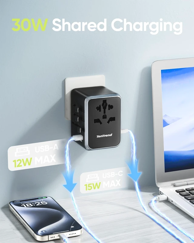 Alt view image 3 of 6 - Universal Travel Adapter, 30W International Power Adapter with 4 USB-C & 1 USB-A Ports, European Travel Plug Adapter, Worldwide Travel Essentials for EU UK AUS USA