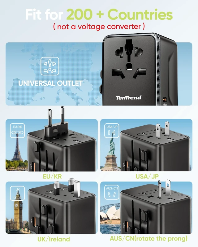 Alt view image 4 of 6 - Universal Travel Adapter, 30W International Power Adapter with 4 USB-C & 1 USB-A Ports, European Travel Plug Adapter, Worldwide Travel Essentials for EU UK AUS USA