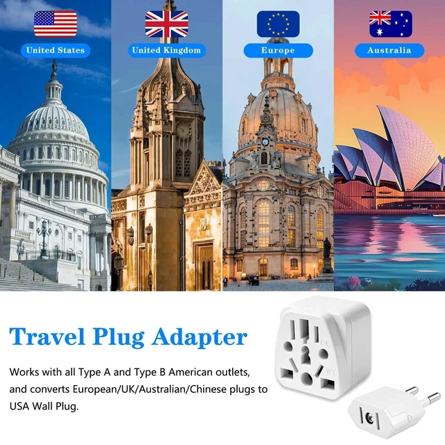 Alt view image 5 of 7 - 2 Pack UK to US Plug Adapter, US to China Plug Adapter | UK,AU,in,CN,JP,Asia,Italy,Brazil,EU to US Plug Adapter(Type A), Australia to USA Plug Adapter, White