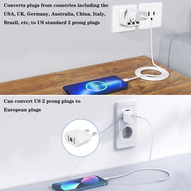 Alt view image 6 of 7 - 2 Pack UK to US Plug Adapter, US to China Plug Adapter | UK,AU,in,CN,JP,Asia,Italy,Brazil,EU to US Plug Adapter(Type A), Australia to USA Plug Adapter, White