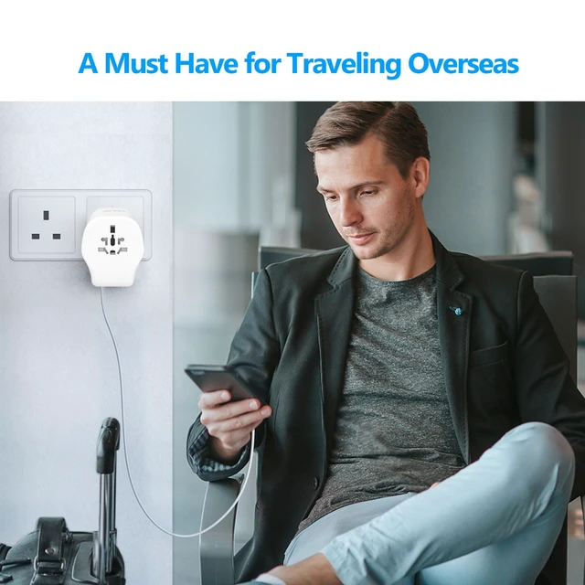 Alt view image 7 of 7 - International Travel Adapter Set with 3 USB Ports 1 AC Socket, Includes Type B, I, G, E/F Detachable Attachments for Using in European Countries, Germany, Spain, Australia, UK (White)